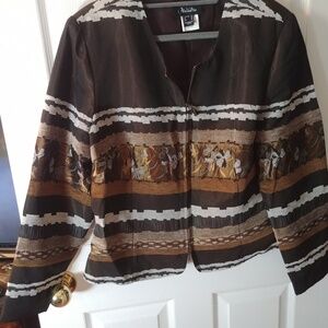 Brown multi coloured zippered Jacket Sz 16